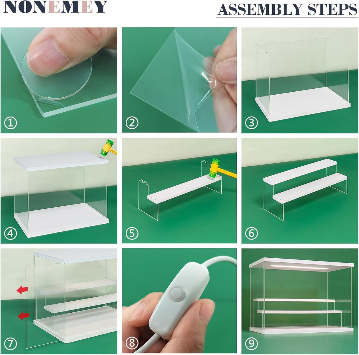 Nonemey Transparante Acryl Vitrinestandaard met Led Licht, 2/3/4/5/6 Lagen Opslag Vitrine Stofdichte Organisator Acryl Doos voor verzamelobjecten Beeldjes (Wit, 6Tier-49*30*40 cm)