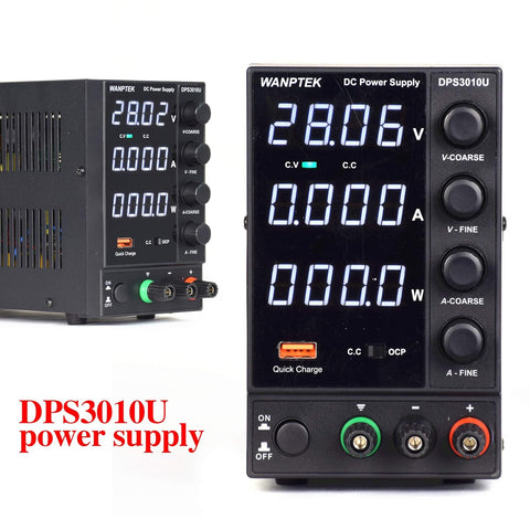 Wanptek - Power supply - Inverter - Adjustable voltage regulator 30V - 10 - 300W - 4-digit white display - For telephone repair - Laboratory bench power supply - Black