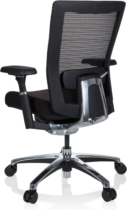 hjh OFFICE Nova Pro 657651 Professionele bureaustoel van stof, zwart, ergonomisch met netrug, zonder hoofdsteun