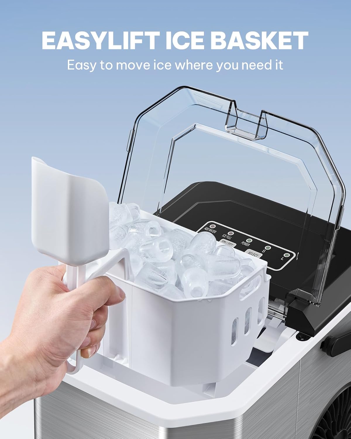 Silonn IJsblokjesmachine met handvat - draagbaar & zelfreinigend, mini ijsmaker 9 ijsblokjes / 6 min. 12 kg/dag, ijsblokjes eenvoudig uitnemen en overal gebruiken