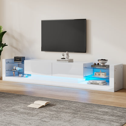 tv meubel – tv kast – tv dressoir – tv meubelen – media meubel – hoogglans wit – glazen front – 181 cm – geschikt voor tv tot 80 inch – twee klepdeuren – hout