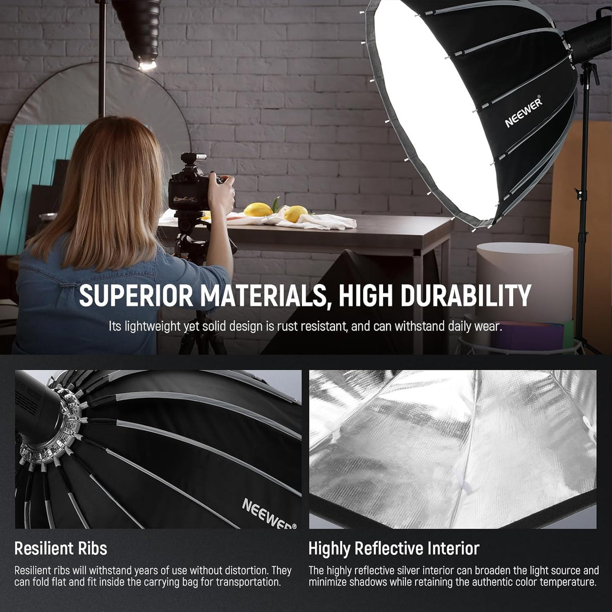 NEEWER 28"/70cm Parabolische Softbox Bowens Mount, Quick Release met Diffusers/Grid/Tas voor Video Continue Verlichting CB60 CB200B MS60 MS150B Q4 Compatibel met Godox Compatibel met Aputure 600d