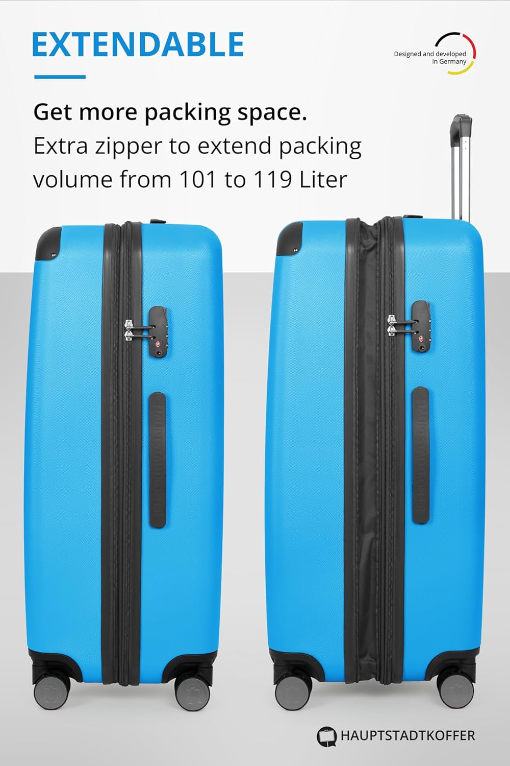 HAUPTSTADTKOFFER - Spree - harde koffer met 4 dubbele wielen, trolleykoffer, uitbreidbare reiskoffer, 75 cm, 119 liter, Cyaan blauw