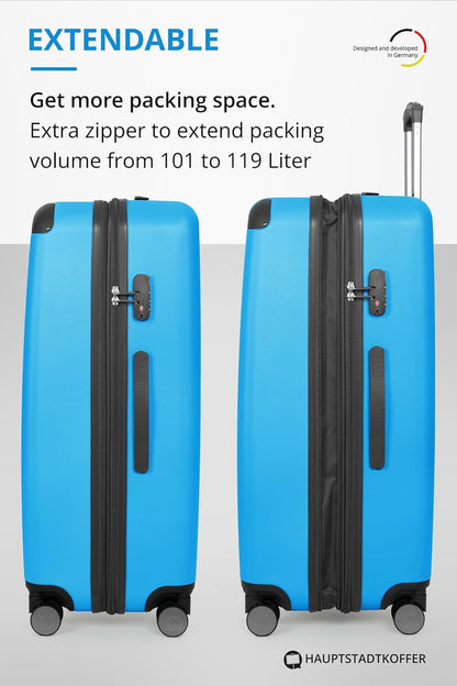 HAUPTSTADTKOFFER - Spree - harde koffer met 4 dubbele wielen, trolleykoffer, uitbreidbare reiskoffer, 75 cm, 119 liter, Cyaan blauw