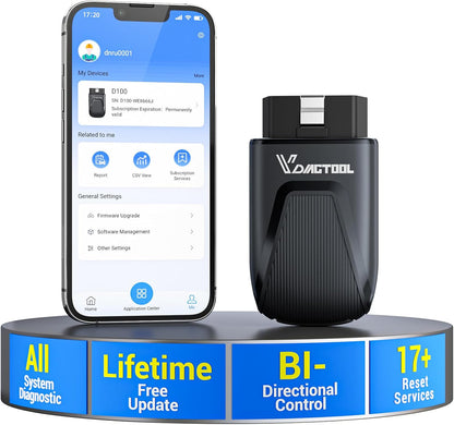 VDIAGTOOL D100 OBD2 Scanner Bluetooth, Alle Systemen Auto Diagnostic Tool Met 17+ Resets, Levenslange Gratis Update Bidirectionele Scan Tool voor Android & iOS, FCA & CAN FD, Draadloze Auto Fout Code