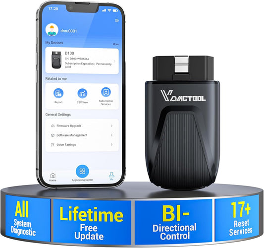 VDIAGTOOL D100 OBD2 Scanner Bluetooth, Alle Systemen Auto Diagnostic Tool Met 17+ Resets, Levenslange Gratis Update Bidirectionele Scan Tool voor Android & iOS, FCA & CAN FD, Draadloze Auto Fout Code