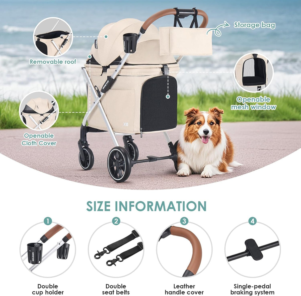 Beberaod X6 Pet Stroller, beige