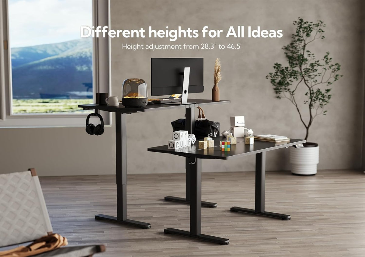 Claiks Electric Standing Desk, Height Adjustable Standing Desk, 140x60cm Sit-Stand Home Office Desk with Split Board, Black Frame/Black Top, P1.01.001 - QUORE