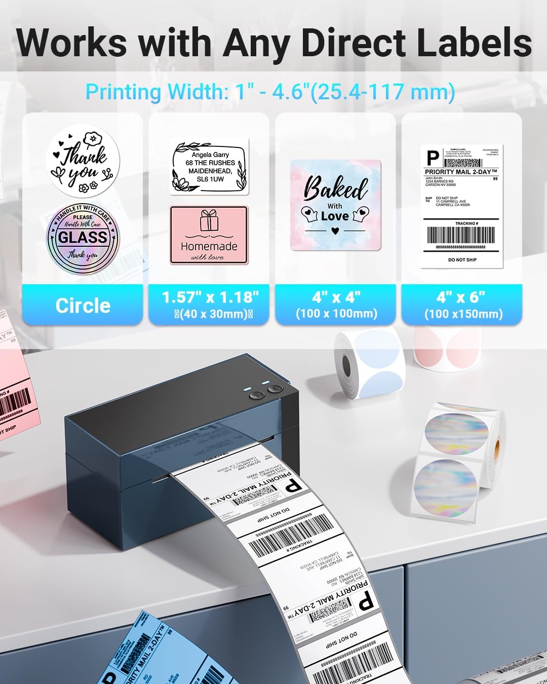 Phomemo WiFi Verzendlabelprinter 4x6, 344WF WiFi Thermische Labelprinter voor Kleine Ondernemingen, Postlabel Maker, Compatibel met eBay, Etsy, Shopify, Amazon, Royal Mail, FedEx, USPS