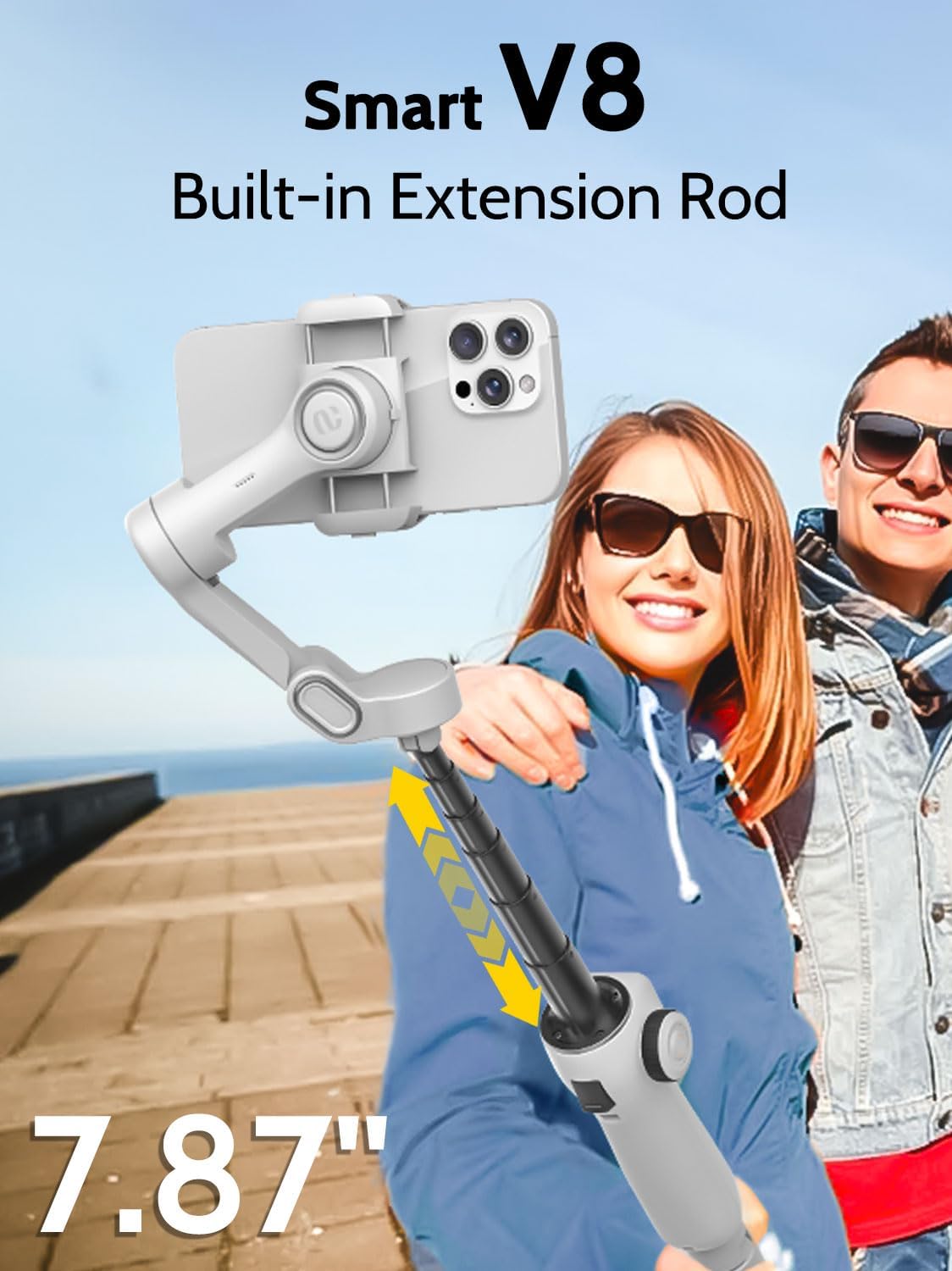 AOCHUAN Mobiele telefoongimbal voor video-opname w/AI Tracking,3-as Vlogging gimbal stabilisator voor iphone w/OLED-display, Smartphone Gimbal w/7.8 ' verlengstang, triggerknop Smart V8 (wit)