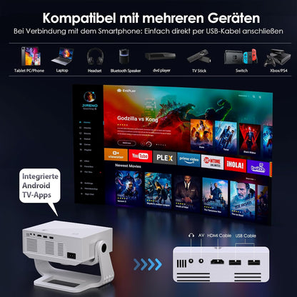 2025 Smart beamer 4K ondersteuning Android 11, Full HD 1080P, 28000 lumen, WiFi 6 en BT 5.2, houder verstelbaar 120°, elektrische focus, trapeziumcorrectie, thuisbioscoopprojector voor switch