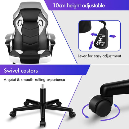 ALFORDSON Gamingstoel, PC-computer racestoel, ergonomische draaibare bureaustoel met wielen, gemaakt van PU-leer en stof, wit, voor thuisgebruik, wit