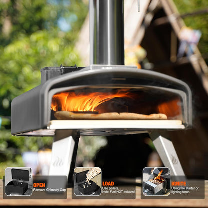 Mimiuo Wood Pellet Pizza Oven, Draagbare Pizzahoutoven voor Buiten met 33cm Pizzasteen, Outdoor Pizzaoven voor Tuin Camping, Zwart