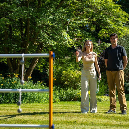 Uber Games Ladder Golfspeelset, hoogwaardig ladder-tuinspel van rubberhout, 12 bolas-ballen van echt goud, draagtas en opbergtas van zeildoek