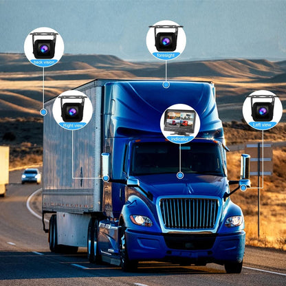 OBEST Achteruitrijcamera en monitorset, 7 inch, 4-kanaals gedeelde beeldscherm, rijopnamefunctie, 4-weg bewaking, achteruitrijbeeld, waterdicht nachtzicht, geschikt voor 9-36 V