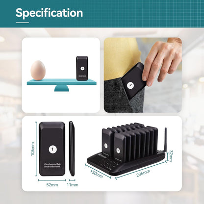 Retekess TD157 Pager Systeem, Oproepsysteem Restaurant, 16 Pagers, 300 mAh 20H, 2 Oproepmodi, Gemakkelijk te Gebruiken, Waterdicht Aanraaktoetsenbord, Semafoonsysteem voor Bar, Ziekenhuis, Hotel