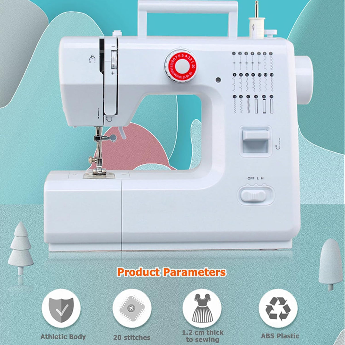 Elektrische naaimachine – Naaimachine – Hobby naaimachine – Compacte naaimachine 31 cm – Draagbare naaimachine – 20 Steektypes – Geschikt voor Jeans tot 12 mm