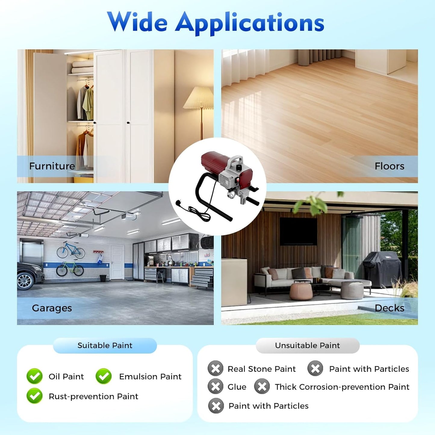 Airless Paint Spray System, Wall Paint, 1800 W, 1.8 L/Min, Airless Paint Sprayer, Paint Spray System with Pressure Gauge, 25 Mpa Paint Sprayer, Paint Spray Gun, 10 m Hose Length - QUORE