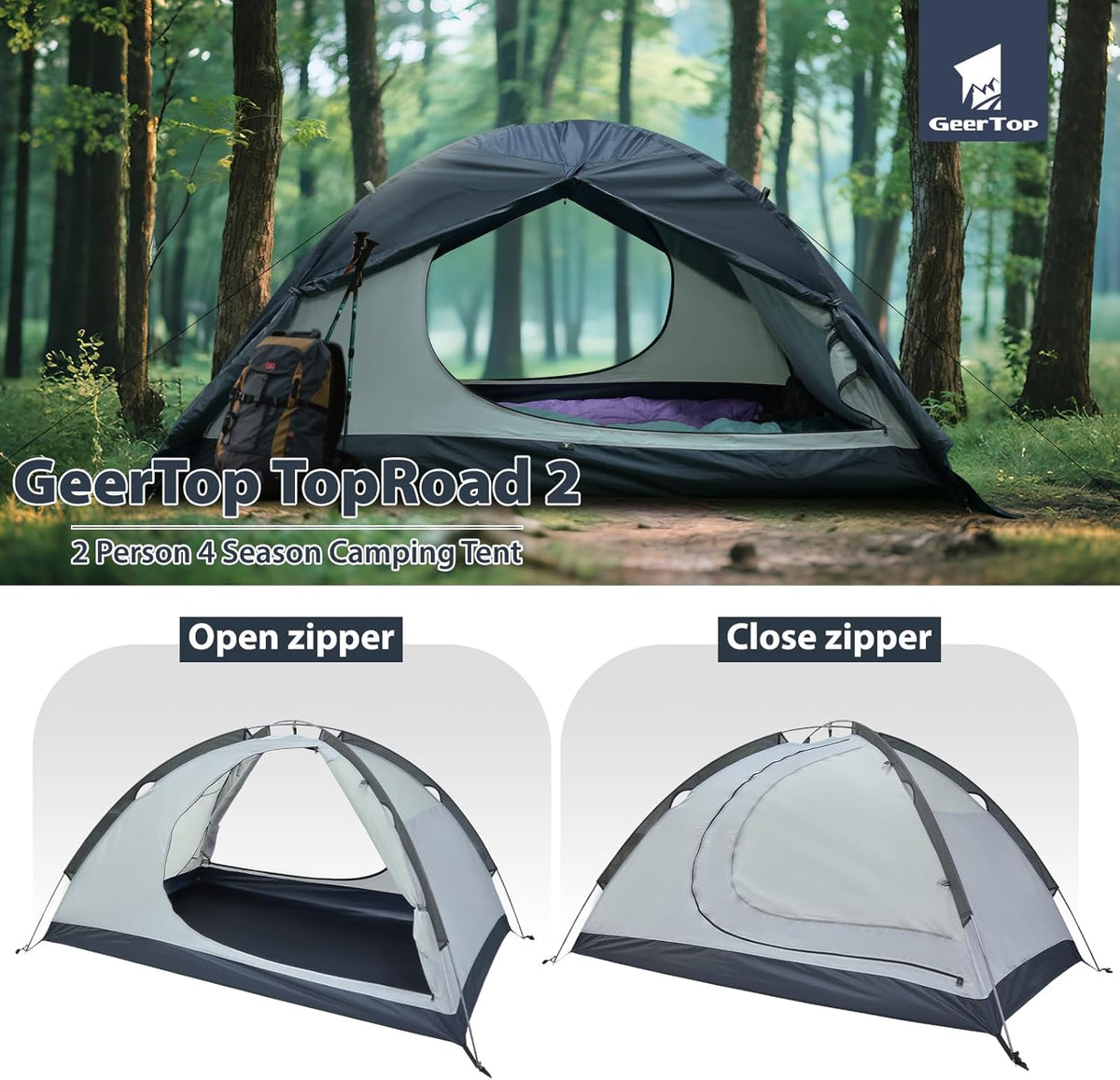 GEERTOP 4 Seizoen 2 Persoon Waterdichte Koepel Backpacken Tent voor Camping Wandelen Reizen Klimmen - Gemakkelijk Opzetten