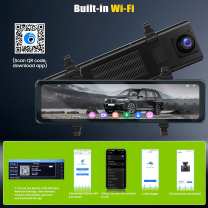 Dashcam Voor En Achter – Autocamera – Auto Dashcam – Dubbele Dashcam – Camera Voor Auto – 11,26 Inch IPS-Touchscreen – 4K+1080P Voor- En Achteropname Met GPS