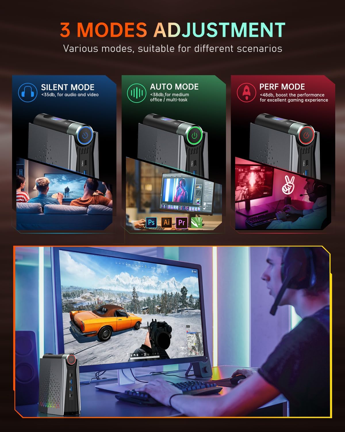ACEMAGICIAN AMD Ryzen 9 6900HX (tot 4,9 GHz) RGB Mini PC, 32 GB DDR5 1024 GB (1 TB) SSD, AMD Radeon RX 680M Micro Desktop 【Instelbare Modus/Stille Eco/Performance】