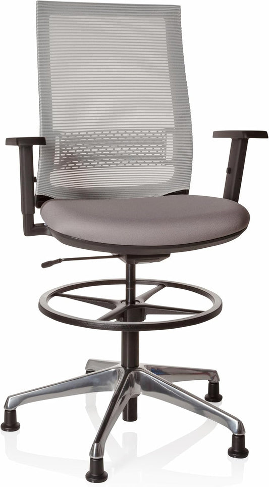hjh OFFICE 721943 werkstoel hoog TOP Work 99 stof grijs ergonomische counterstoel met glijder