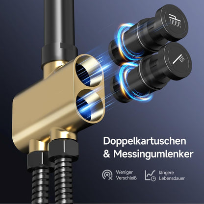 Douchekolom – Douchegarnituur – Regendouche – Douchepaneel – Douchekraan – Mat Zwart – 30x30 cm Vierkante Regendouche – Messing Omsteker Met 3 Handdouchestanden