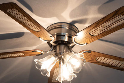 Pepeo 105620191 Kisa Deluxe plafondventilator 105 cm geborsteld nikkelvleugel eiken/walnoot inclusief verlichting en trekschakelaar