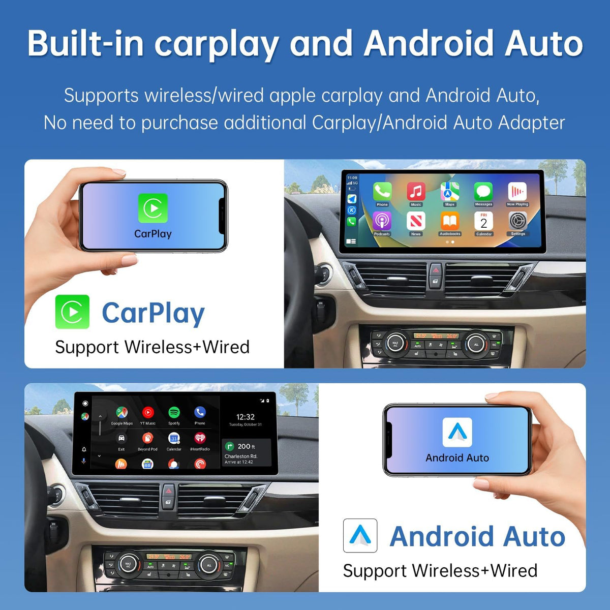 CarPlay Scherm – Touchscreen Display – Auto Infotainment – Multimedia Scherm – Car Radio – 12,3 Inch HD – Draadloze Apple CarPlay & Android Auto