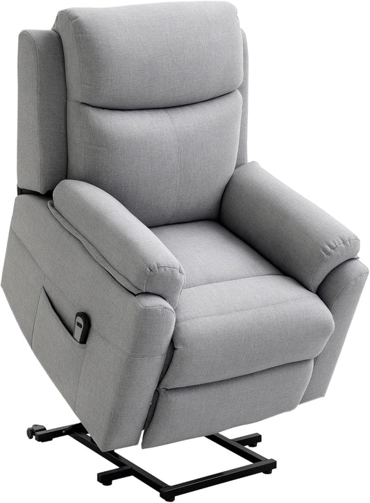 HOMCOM Electric TV Chair with Stand Up Aid, Reclining Function, 1 Motor, TV Chair with Side Pocket, Reclining Chair with Remote Control, Pocket Spring System, Grey - QUORE