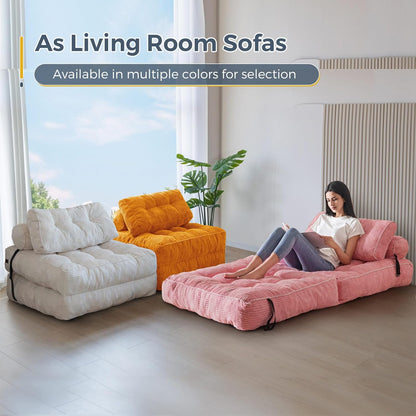 MAXYOYO Opvouwbare slaapbank, converteerbare slaapstoel met kussen, matras met rugsteun, draagbaar stoelbed, comfortabele lounge voor woonkamer, slaapkamer, oranje