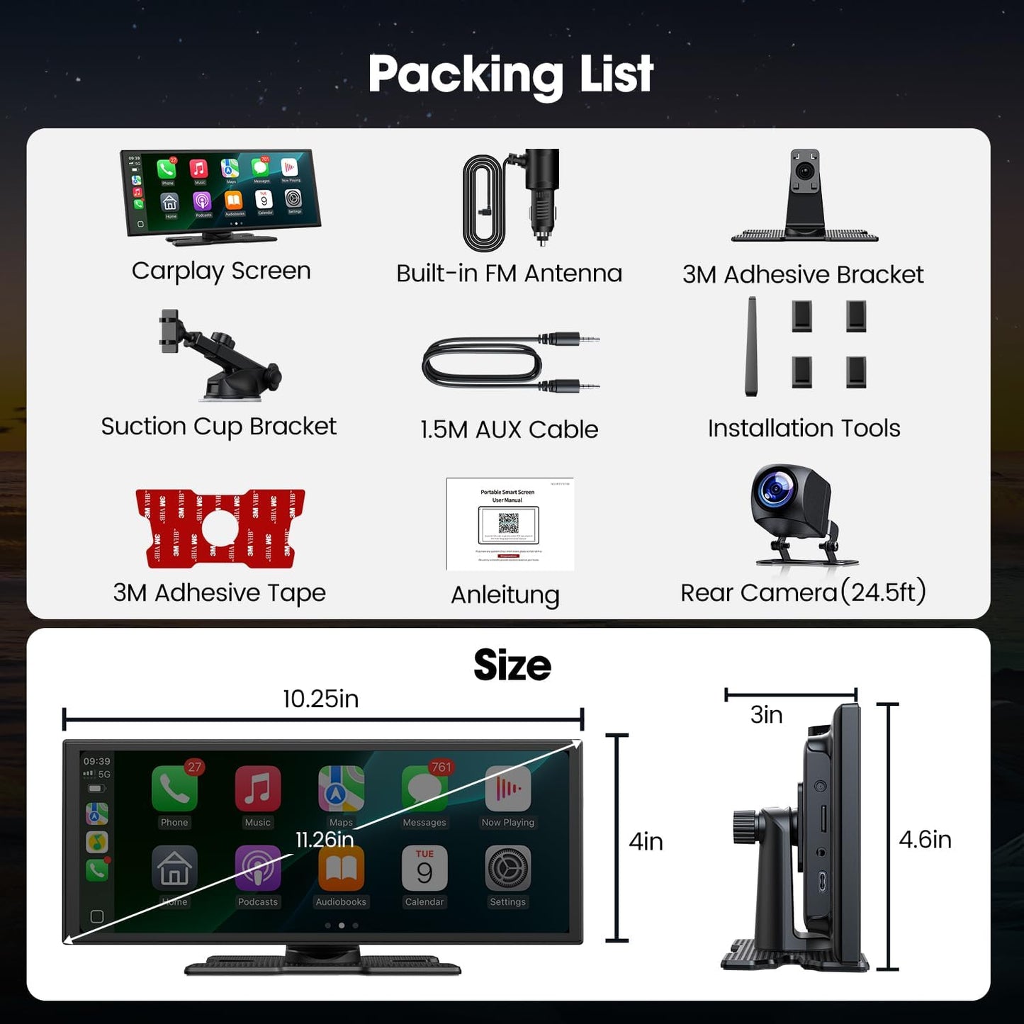 LAMTTO Draadloze Autoradio Carplay Scherm met Net-flix YouTube TikTok,10.25'' A-pple CarPlay & Android Auto met Achteruitrijcamera Split Screen Dual Bluetooth Navigation FM AUX voor iOS 10+Android 11+