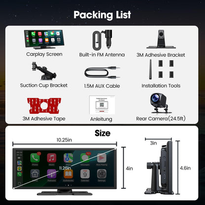LAMTTO Draadloze Autoradio Carplay Scherm met Net-flix YouTube TikTok,10.25'' A-pple CarPlay & Android Auto met Achteruitrijcamera Split Screen Dual Bluetooth Navigation FM AUX voor iOS 10+Android 11+