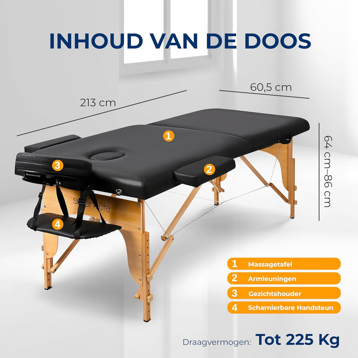 SereneLife Table Massage, Portable, Foldable, Professional, 3 Sections, Adjustable Height, Transport Bag - QUORE