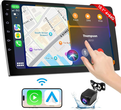 Draadloze Dual Din CarPlay autoradio met Apple CarPlay en Android Auto, CarPlay scherm, spraakbesturing met achteruitrijcamera, bluetooth, navigatie, mirror link (10,1 inch)