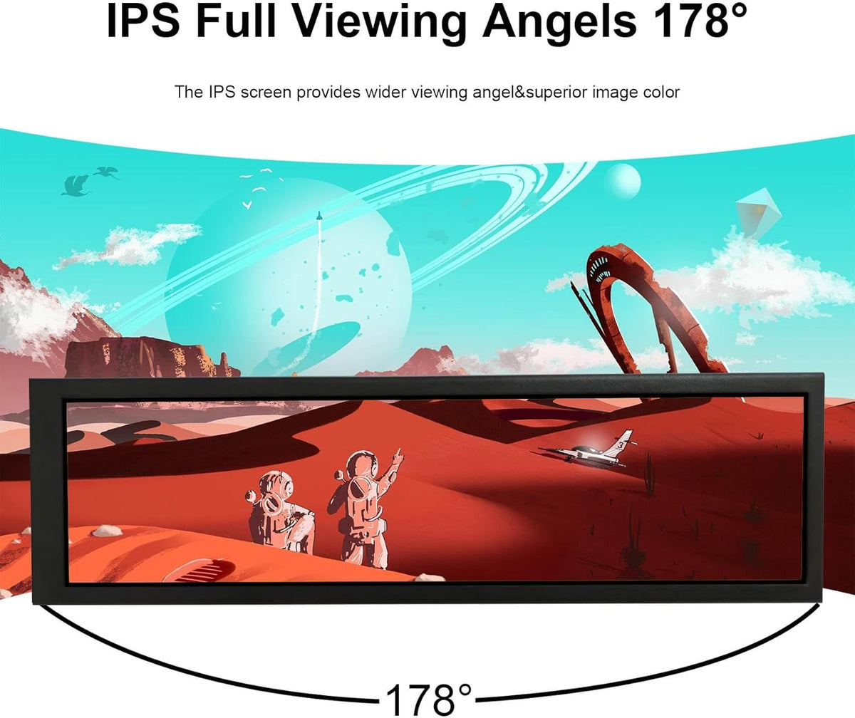 VSDISPLAY Zwart 8.8 inch 1920x480 600 nit IPS Lange Strip LCD-monitor, USB-videopoort, voor DIY Subscherm/PC Case Display