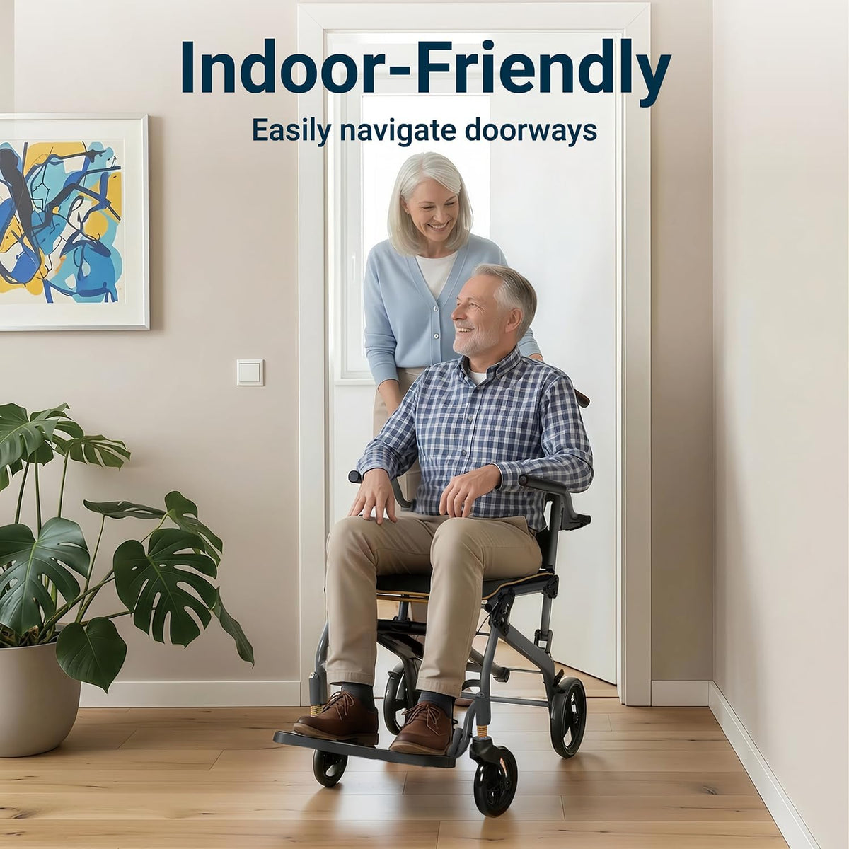 Rolstoel, opvouwbaar, licht, aluminium, inklapbaar, transport, rolstoelen, smalle rolstoel, ergonomisch design, compact voor reizen en woning, belastbaarheid 100 kg (Geel)