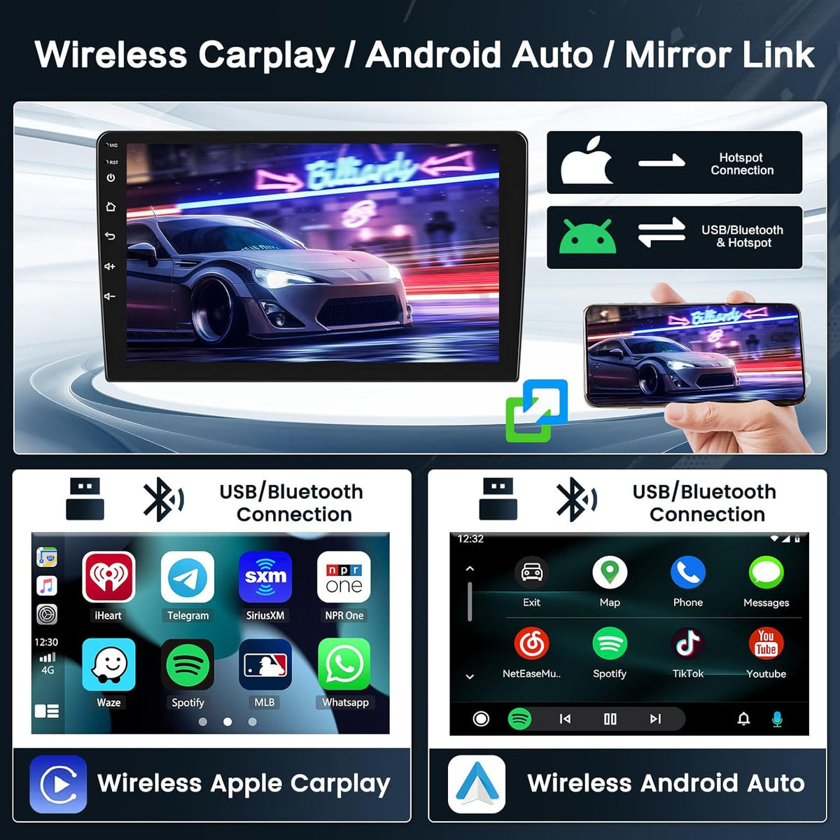 Inefala 8-Core 4+64GB Radio voor Fiat 500X 2014-2020 Android met Wireless CarPlay Android Auto, 9 Inch Stereo Touch Soporta Bluetooth WIFI 59UI 32 EQ DSP GPS Stuurwielbediening