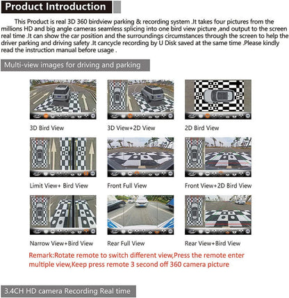 360° Surround View-camerasysteemkit, Fydun Met Voor Achter Links Rechts Back-up Parking 4 weg Camera's Panoramisch Rijden Auto Waterdichte Nachtzichtcamera
