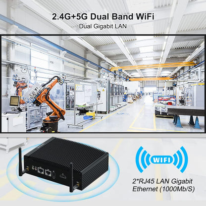 BASOARO Fanless Industriële Mini PC i5, Mini PC Win 11 Pro, 8GB RAM 128GB SSD Core i5 8350U Industriële Computer met RS232, RJ45 LAN, 2 HD schermen, USB 3.0, Dual Band WiFi, BT