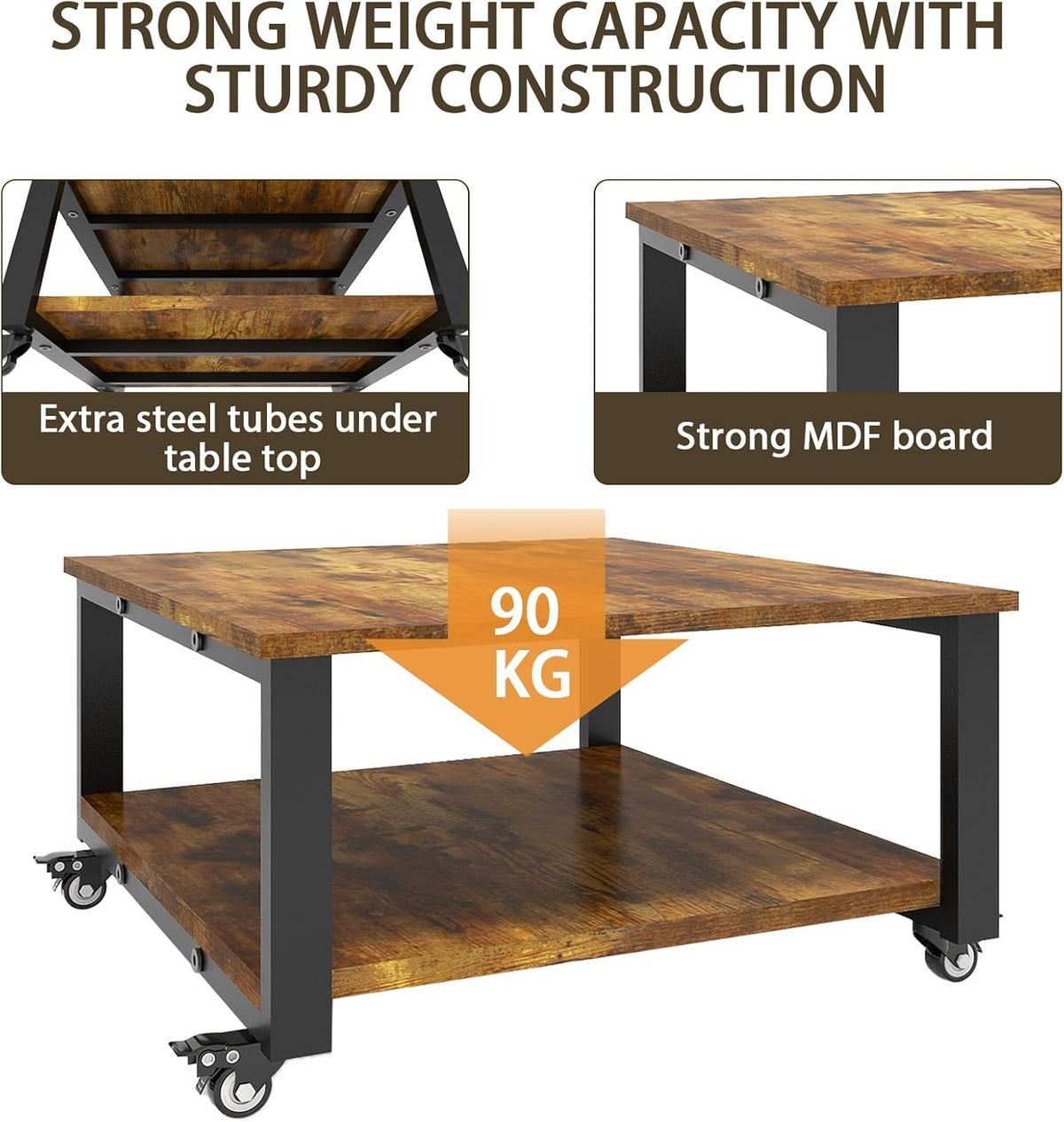 Printertafel Verrijdbaar – Printerstandaard – Printerrek – Printerkar – Opbergtafel – 2 Niveaus, 60 x 60 cm – 4 Zwenkwielen Met Rem