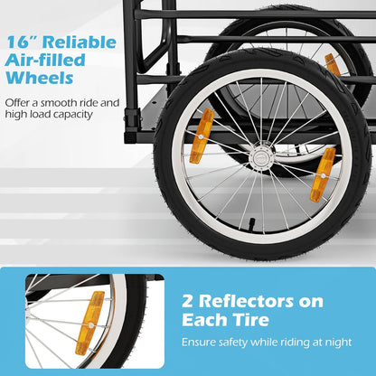 FANTASK Fietsaanhanger tot 60 kg, inklapbaar, met afdekking, koppeling en reflectoren, zwart