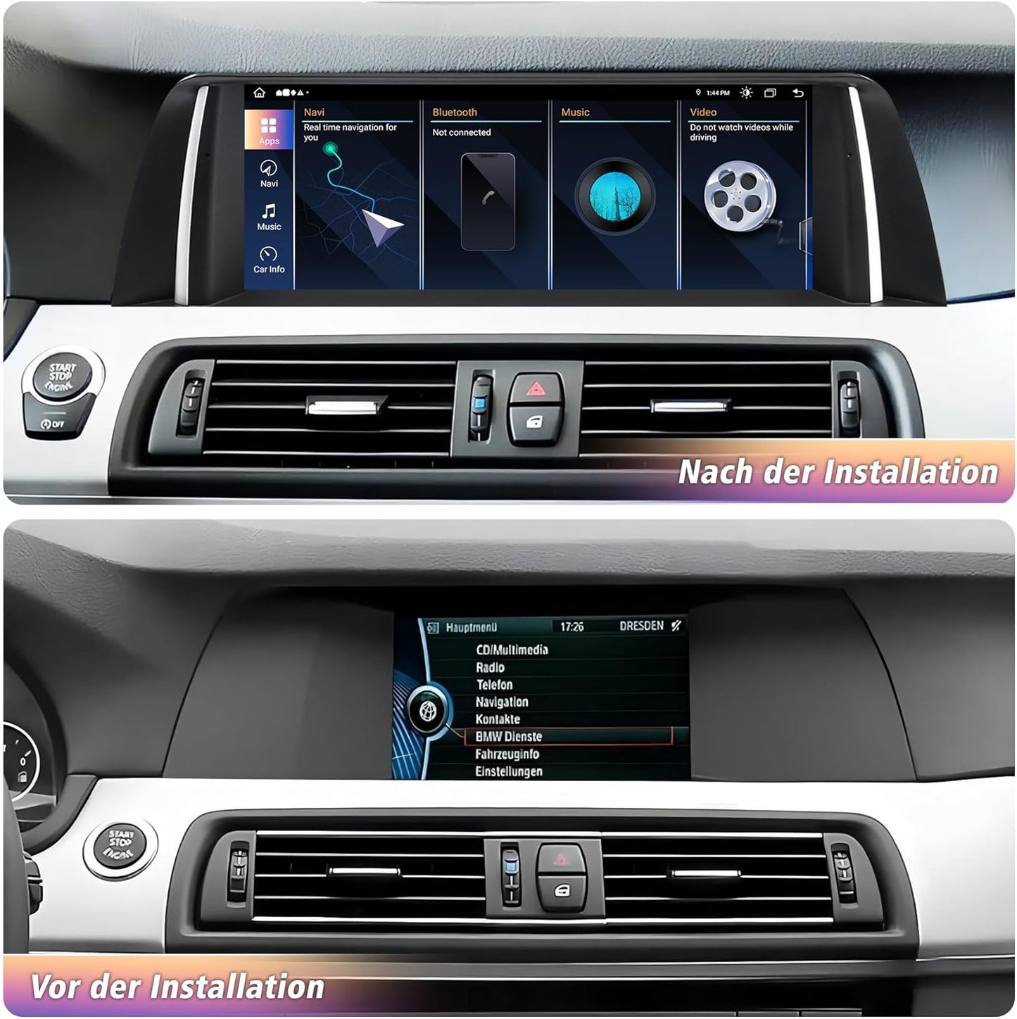 Android 14 autoradio met 10,25 inch touchscreen voor BMW 5-serie F10/F11 (2010-2012) – draadloos CarPlay/Android Auto, OEM-onderdelen, IPS HD-scherm, GPS, Mirror Link, alleen CIC-systeem