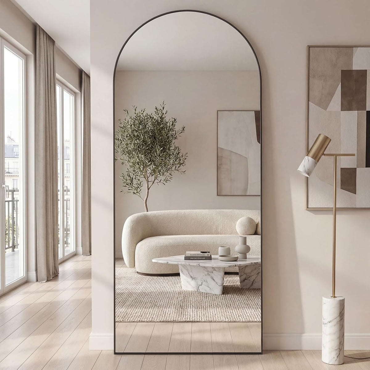 Volledige Lichaamsspiegel – Vloerspiegel – Wandspiegel – Full Body Spiegel – Grote Spiegel – Aluminiumlegering Frame – Hardglas Met Veiligheidsfolie – 180 x 75 cm – Gebogen Voet Voor Stabiliteit