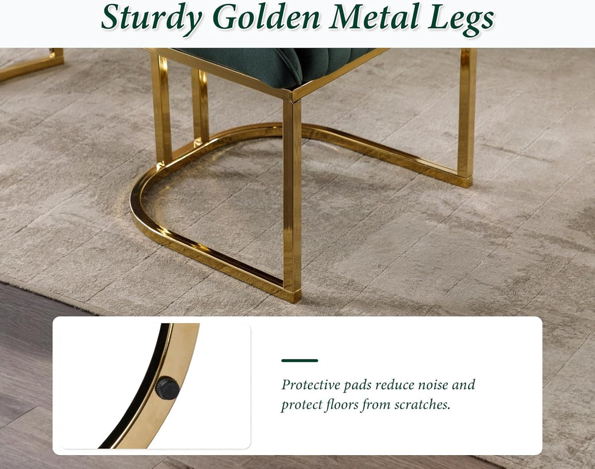 Fluwelen Stoelen – Eetkamerstoelen – Bureaustoelen – Woonkamerstoelen – Zonder Armleuning – Set Van 4 Groen – Met Stevig Metalen Frame – Comfortabele 12 Cm Dikke Zitting - QUORE