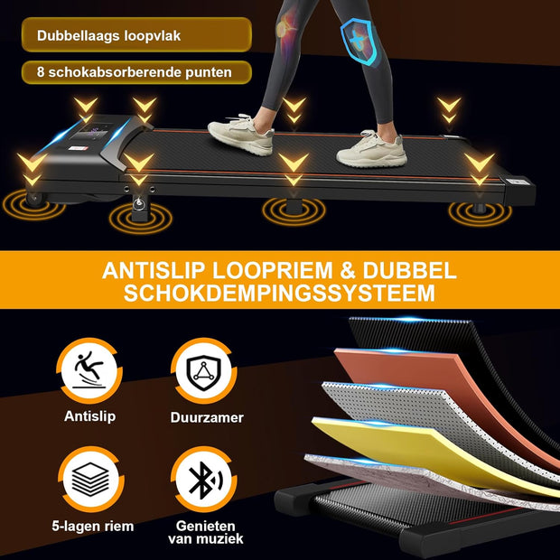 Loopband - Elektrische Loopband - Walking Pad - Inklapbaar - met Helling - Ruimtebesparend - 3.0 pk - Bluetooth-Audio - App - Afstandsbediening - LED-display - Instelbare Snelheid - 1-6 km/u - 12 x 49 x 120 cm - Zwart