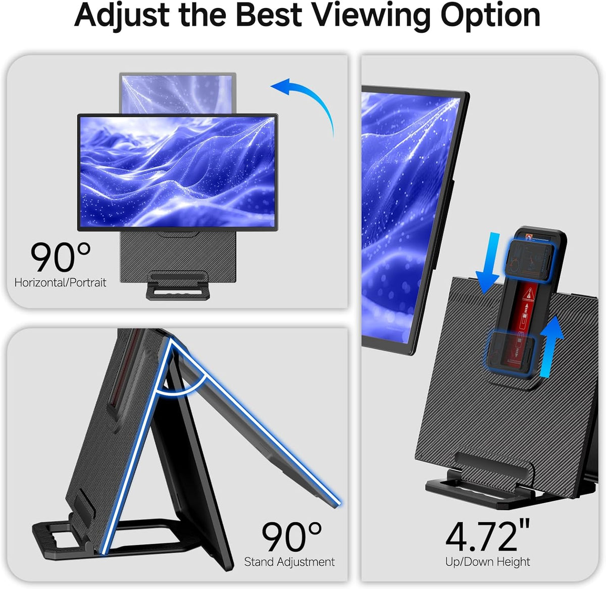 Large Portable Monitor, 61 cm (24 inches), 1080P, FHD, 100Hz, Travel Monitor, 125% sRGB IPS, Laptop Extension, VESA Compatible, Detachable Height Adjustable Stand with USB-C - QUORE