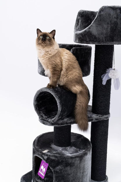 Krabpaal – Krabmeubel – Kattenpaal – Klimpaal – Zwart – Stevige Basis – Dikke Sisalstammen 12 cm