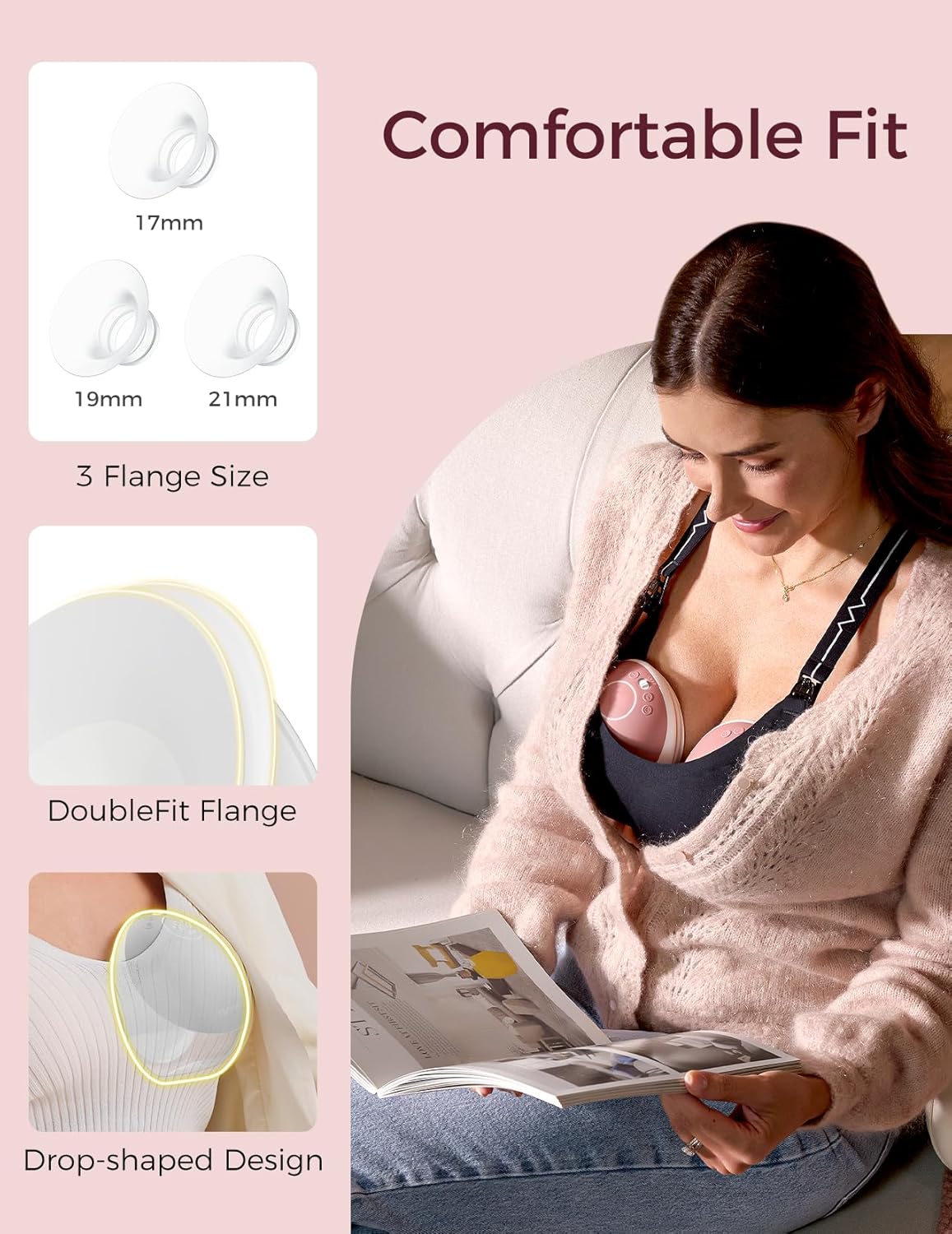 Momcozy Handsfree Draagbare Elektrische Borstkolf, Mobile Flow | M9 Verbeterd, App-Besturing met Aangepaste Modi en 15 Niveaus, Dubbel Afgesloten 24 mm (1, Rood)
