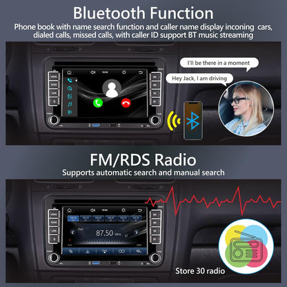 Linux Autoradio met 7 inch scherm voor Golf 5 6 VW Polo T5 Passat Touran Seat met navigatie, FM/AM, Apple CarPlay, Android Auto, stuurbediening, 2Din Dab auto radio met touchscreen